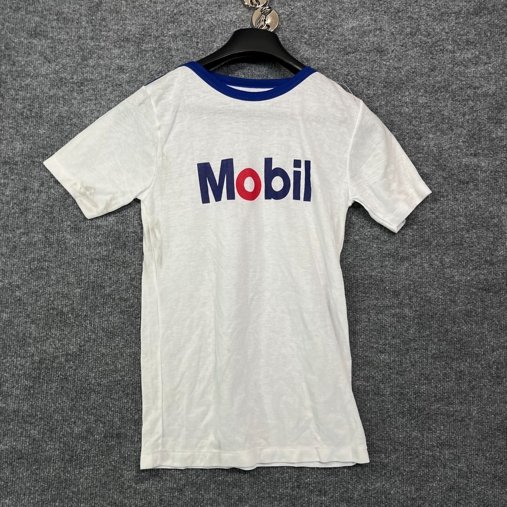 Vintage Mobil T-Shirt‎ Men's White Blue Crewneck Short Sleeve Casual - Small